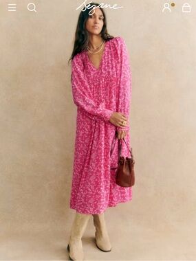 Sézane Nilla Midi Dress in Floral Rose Bicolor - NWT - Size 4